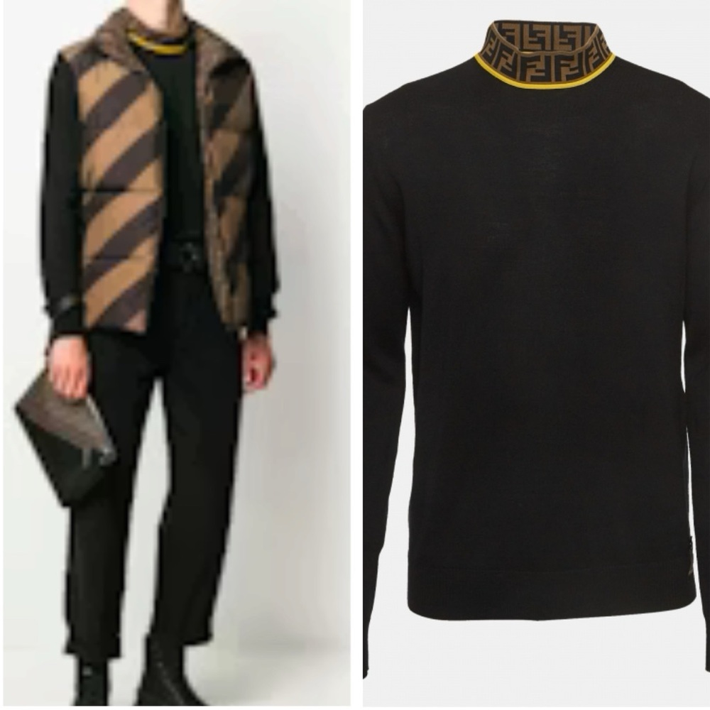 Fendi Zucca FF Logo Men's Black Wool
Pullover Jumper Sweater SIZE:54 IT/ US XXL